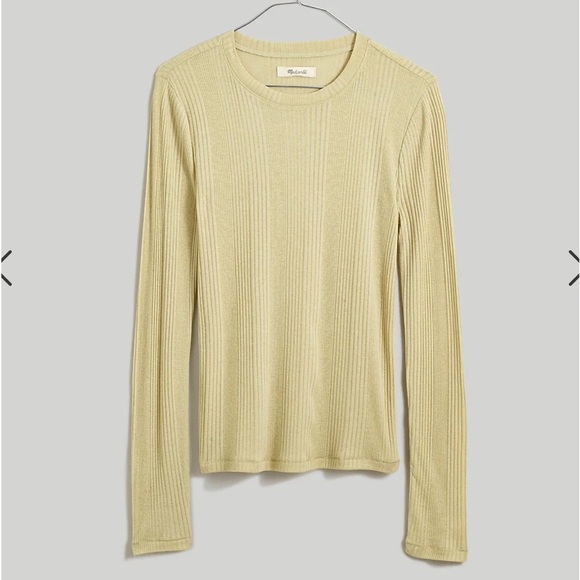 Madewell Variegated Ribbed Crewneck Long-Sleeve Tee - Color: Pale Lichen - Picture 1 of 11